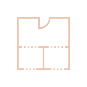 A pale orange icon of a simple floor plan